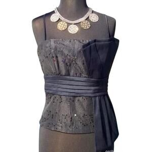 Cache Luxe Black Sequin Top New Lined Self Belt Bone In Bustier Event $178 NWT